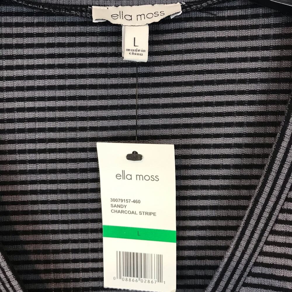 NWT ELLA MOSS Drape Puff Long Sleeve Gray Black Stripe Sz L - Picture 5 of 9